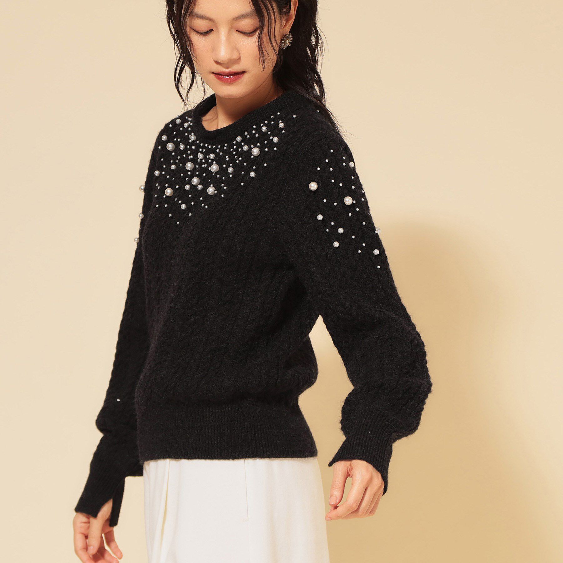 SunaUna「【COLLECTION LINE】衿付きパール調ニット」|ニット・セーター|