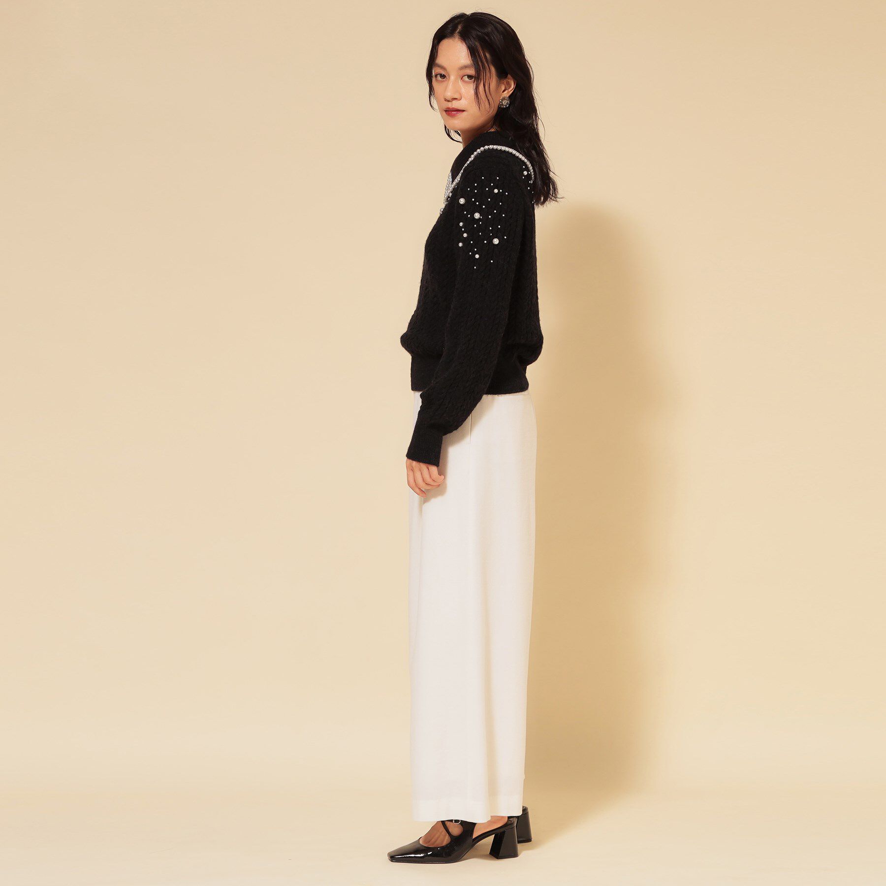 SunaUna「【COLLECTION LINE】衿付きパール調ニット」|ニット・セーター|