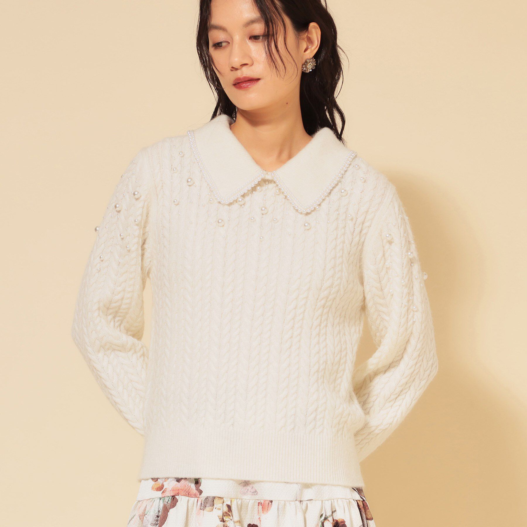 SunaUna「【COLLECTION LINE】衿付きパール調ニット」|ニット・セーター|
