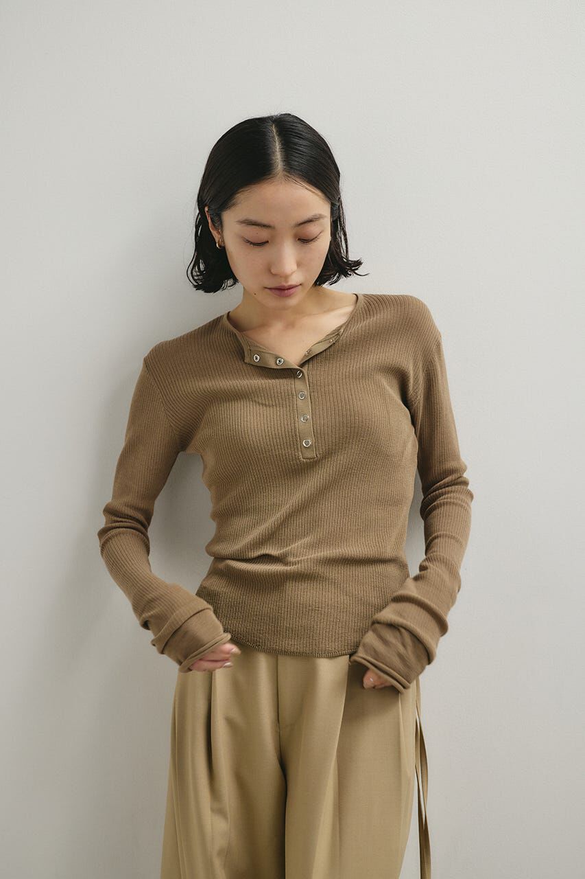 STYLEMIXER「ヘンリーネックシアーニット」|ニット・セーター|BEG