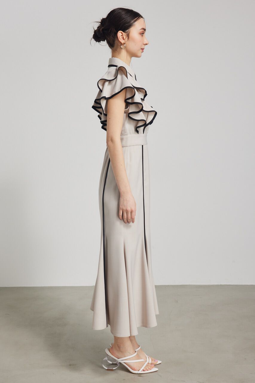 rienda「フリルスリーブバイカラーOP」|ワンピース|