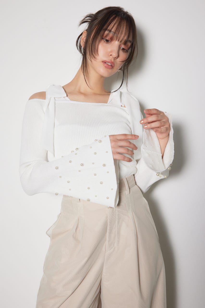 rienda「リボンオフショルダーニットトップス」|ニット・セーター|
