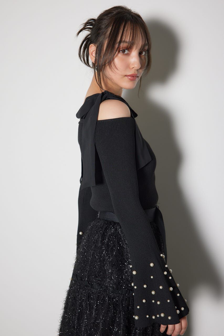 rienda「リボンオフショルダーニットトップス」|ニット・セーター|