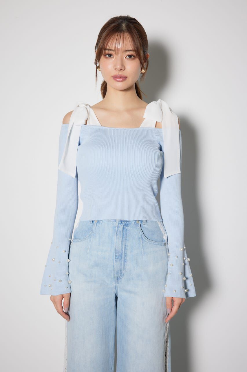 rienda「リボンオフショルダーニットトップス」|ニット・セーター|