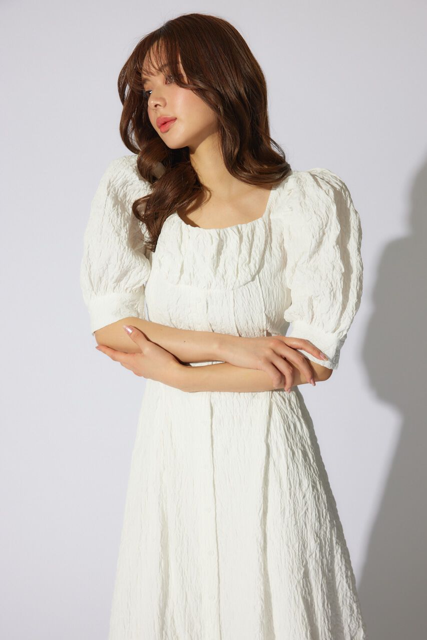 rienda「バストギャザーデザインジャガードフレアワンピース」|ワンピース|