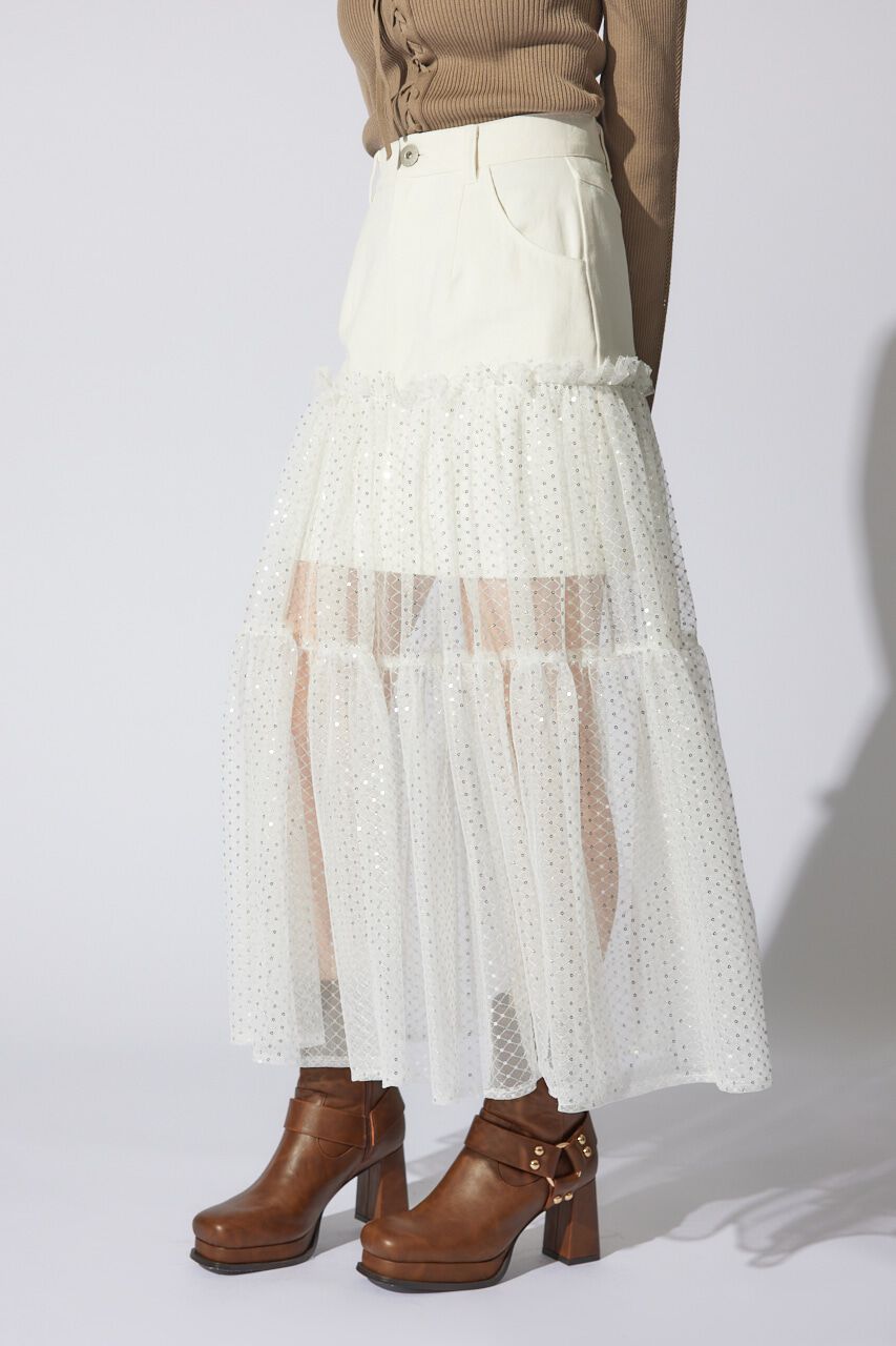 rienda「シアーコンビフレアジャストウエストスカート」|スカート|