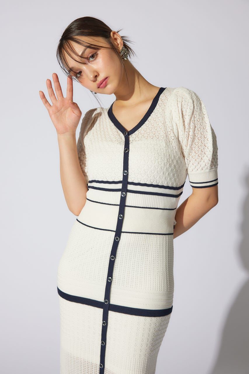 rienda「2WAYフリンジライン配色クロシェニットワンピース」|ワンピース|