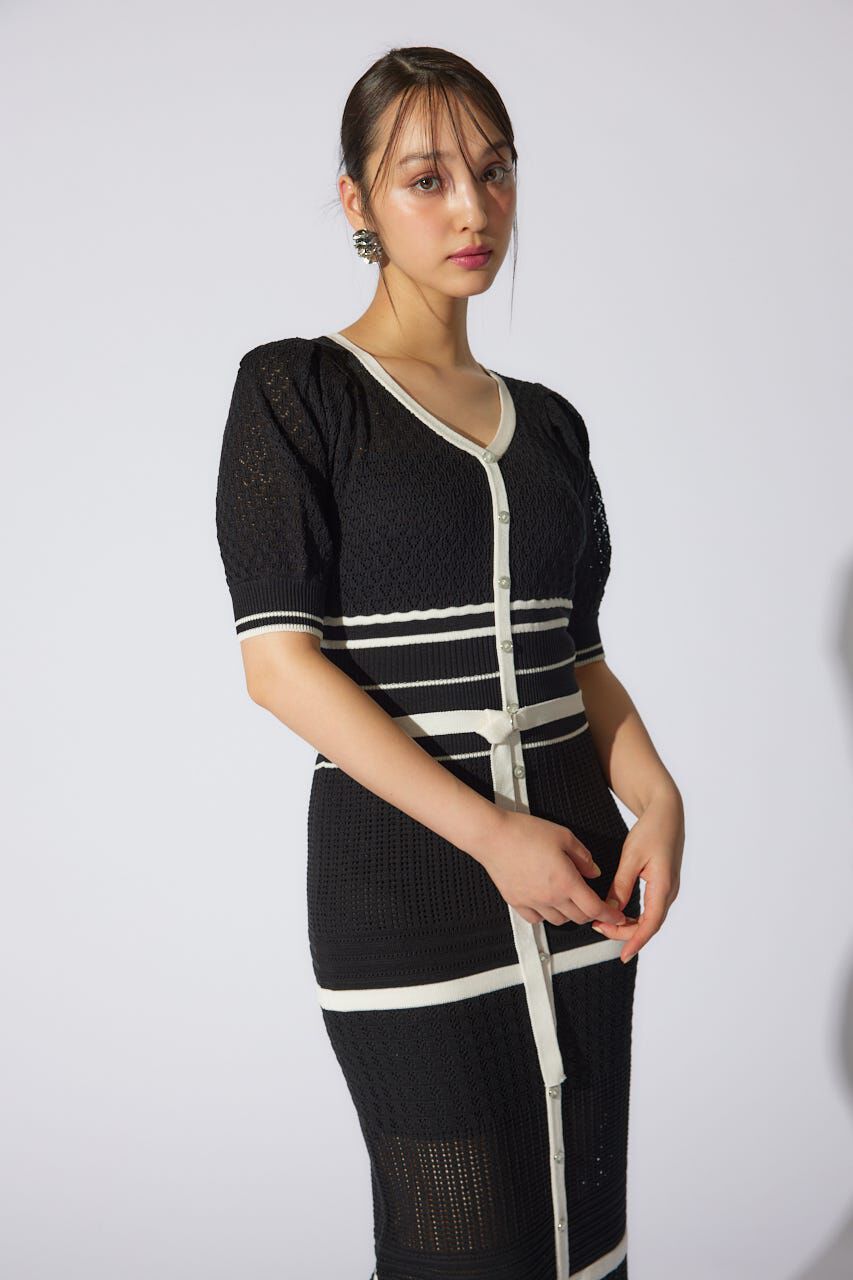 rienda「2WAYフリンジライン配色クロシェニットワンピース」|ワンピース|