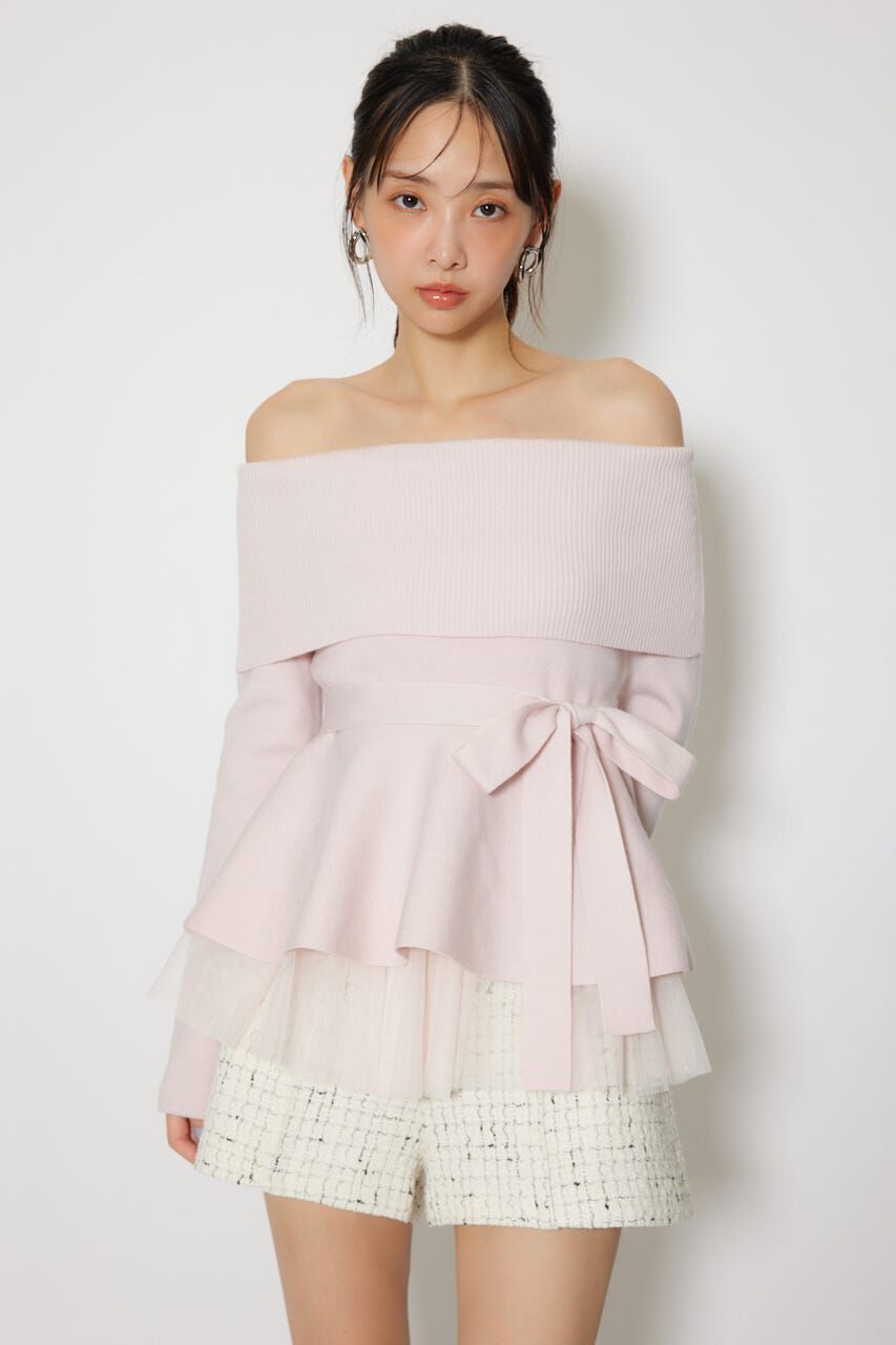 rienda「チュールレイヤードペプラムニットトップス」|ニット・セーター|PNK
