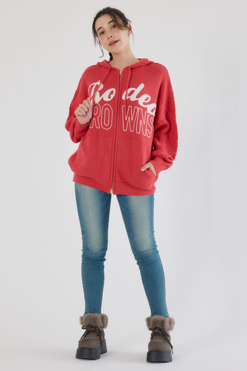 RODEO CROWNS「ロゴケーブルニットジップフーディー」|パーカー|