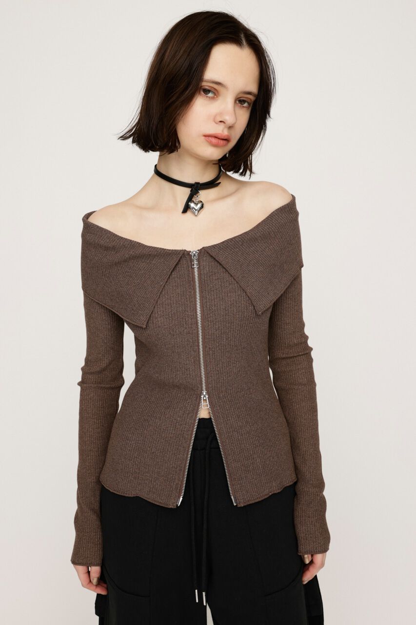SLY「OFFSHOULDER FRONT ZIP トップス」|Tシャツ・カットソー|