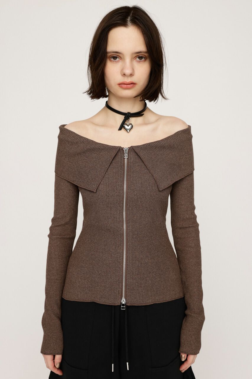 SLY「OFFSHOULDER FRONT ZIP トップス」|Tシャツ・カットソー|