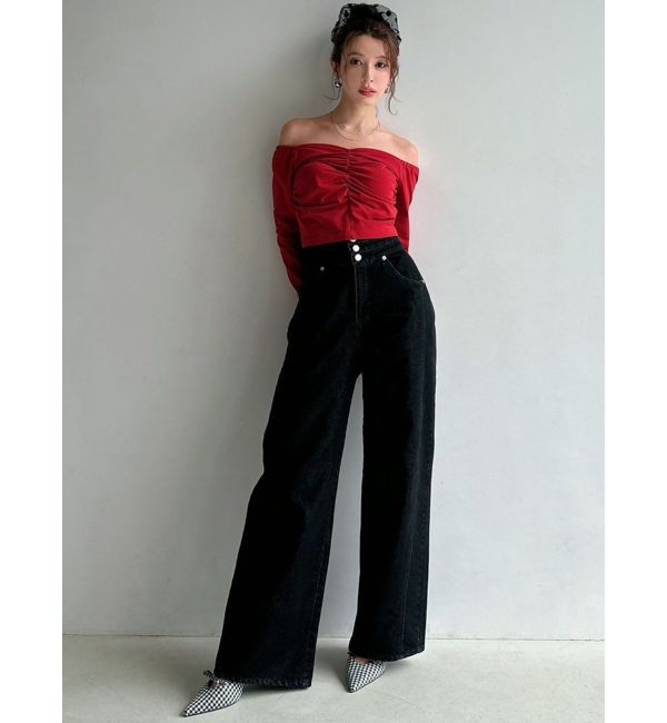 RESEXXY「デコルテギャザーカットトップス」|Tシャツ・カットソー|