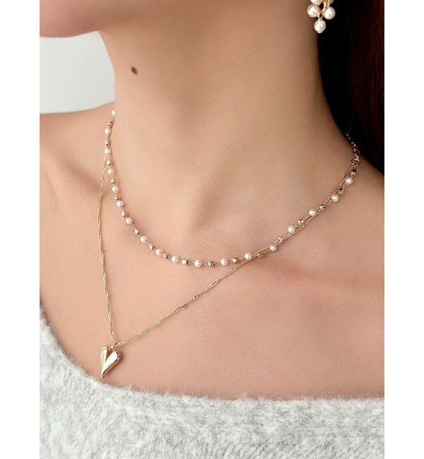 RESEXXY「ポイントハートパールストーンネックレス」|ネックレス|ゴールド