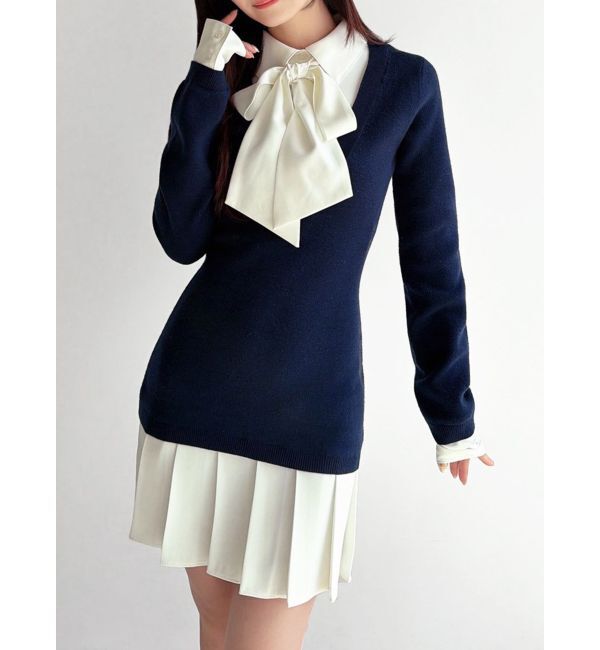 RESEXXY「シャツドッキングニットワンピース」|ワンピース|ネイビー