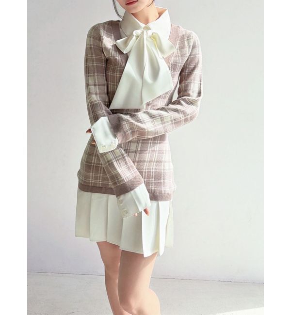 RESEXXY「シャツドッキングニットワンピース」|ワンピース|ベージュ