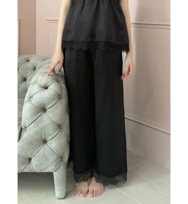 dazzlin「【吉田朱里】シルクランジェリーライクロングパンツ」|ルームウェア|ブラック