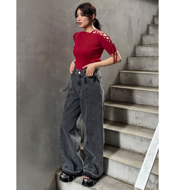 MURUA「レースアップハーフリブニット」|ニット・セーター|