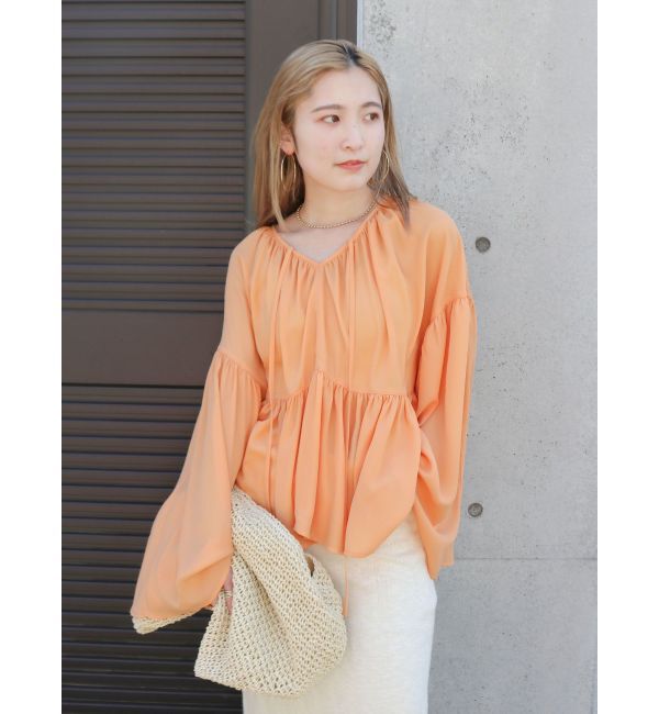 Ungrid「【ルミネ・RC限定】ギャザーボリュームショートブラウス」|シャツ・ブラウス|オレンジ