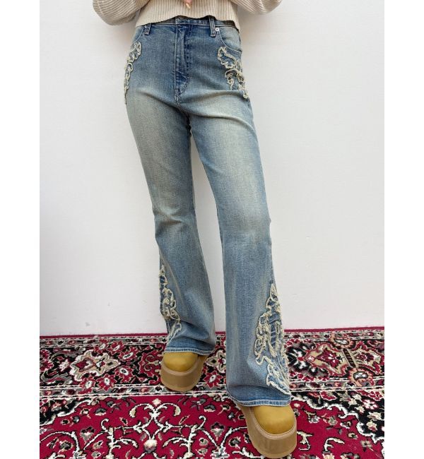 EVRIS「ウエスタンデザインフレアデニムパンツ」|デニム|アイスブルー