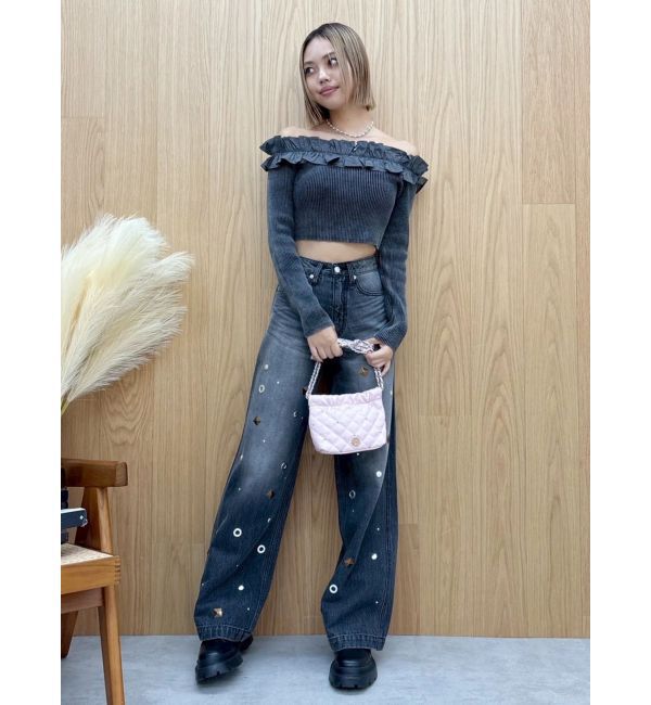 EVRIS「MIX MOTIF ワイドデニムパンツ」|デニム|