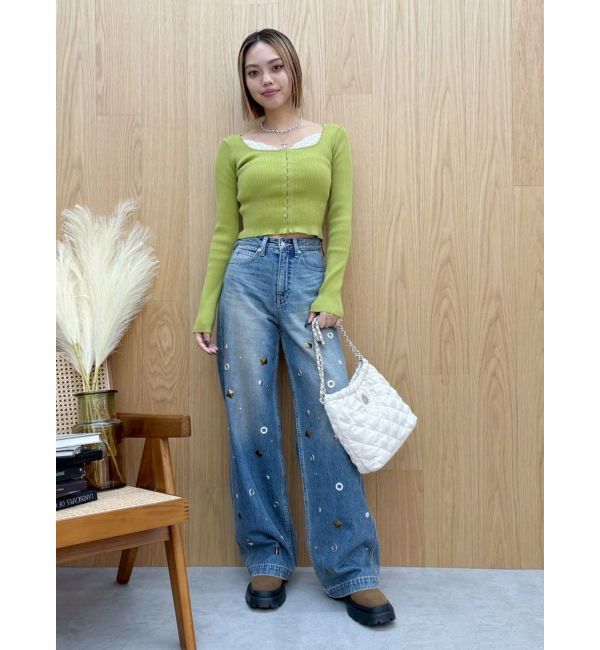 EVRIS「MIX MOTIF ワイドデニムパンツ」|デニム|