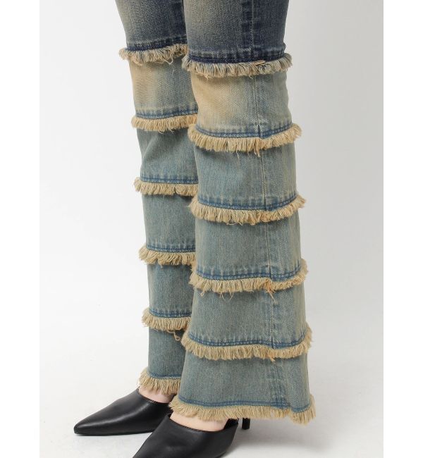 GYDA「ハイウエストTIERED FRINGEフレアデニムパンツ」|デニム|