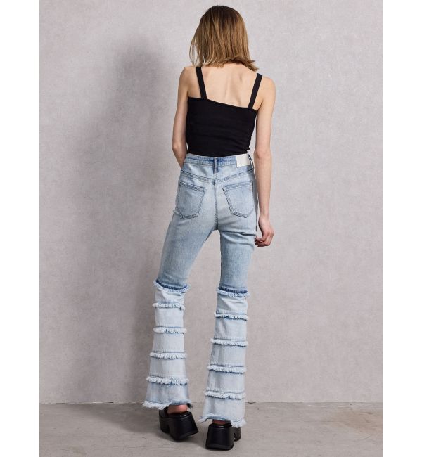 GYDA「ハイウエストTIERED FRINGEフレアデニムパンツ」|デニム|