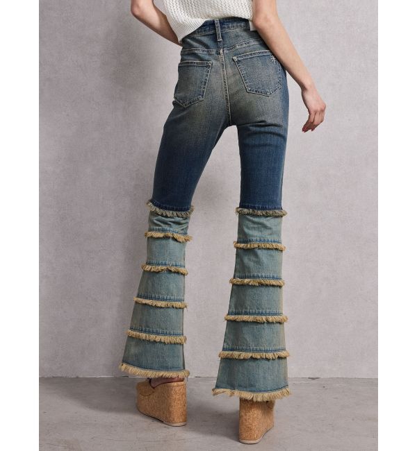 GYDA「ハイウエストTIERED FRINGEフレアデニムパンツ」|デニム|