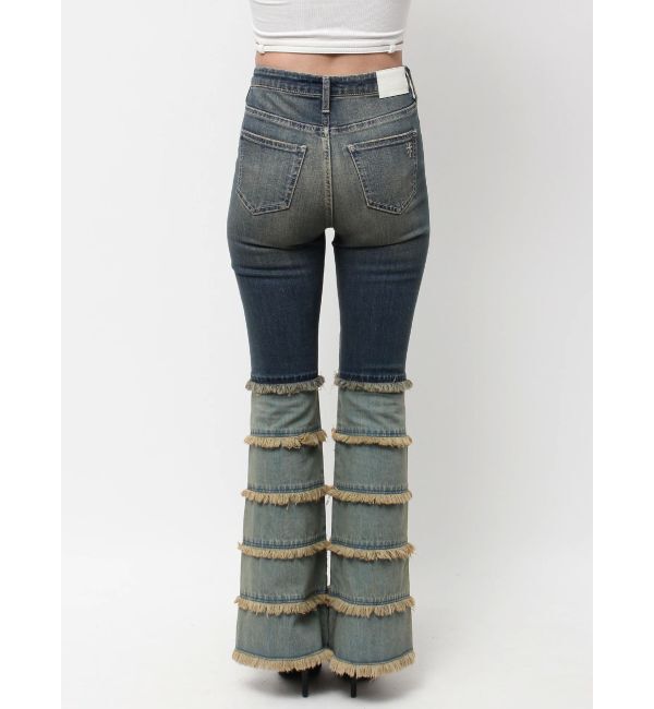 GYDA「ハイウエストTIERED FRINGEフレアデニムパンツ」|デニム|