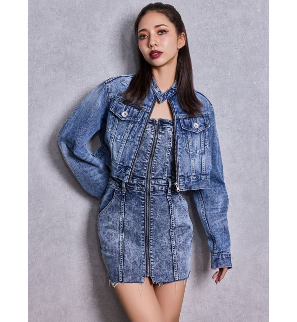 GYDA「Symmetry GYDA EMBOSSノーカラーデニムショートブルゾン」|その他|