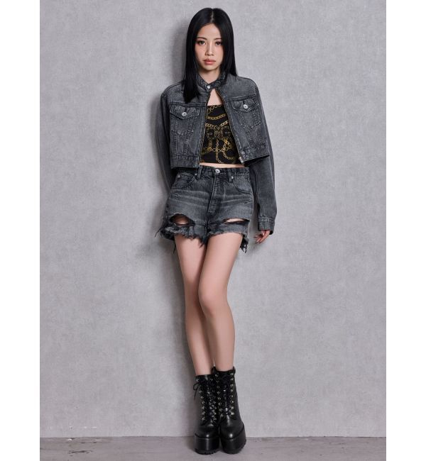 GYDA「Symmetry GYDA EMBOSSノーカラーデニムショートブルゾン」|その他|