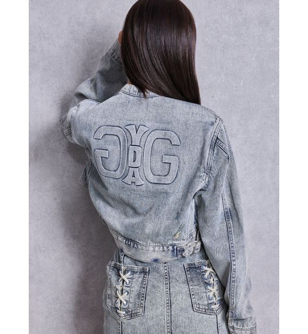 GYDA「Symmetry GYDA EMBOSSノーカラーデニムショートブルゾン」|その他|アイスブルー