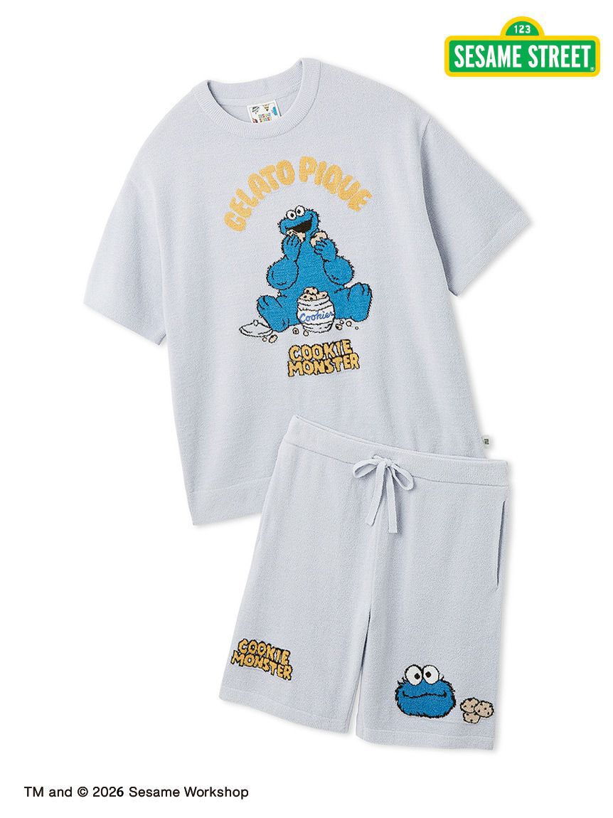 GELATO PIQUE HOMME「【SESAME STREET】【HOMME】エアリーモコジャガードプルオーバー&ハーフパンツセット」|ルームウェア|BLU
