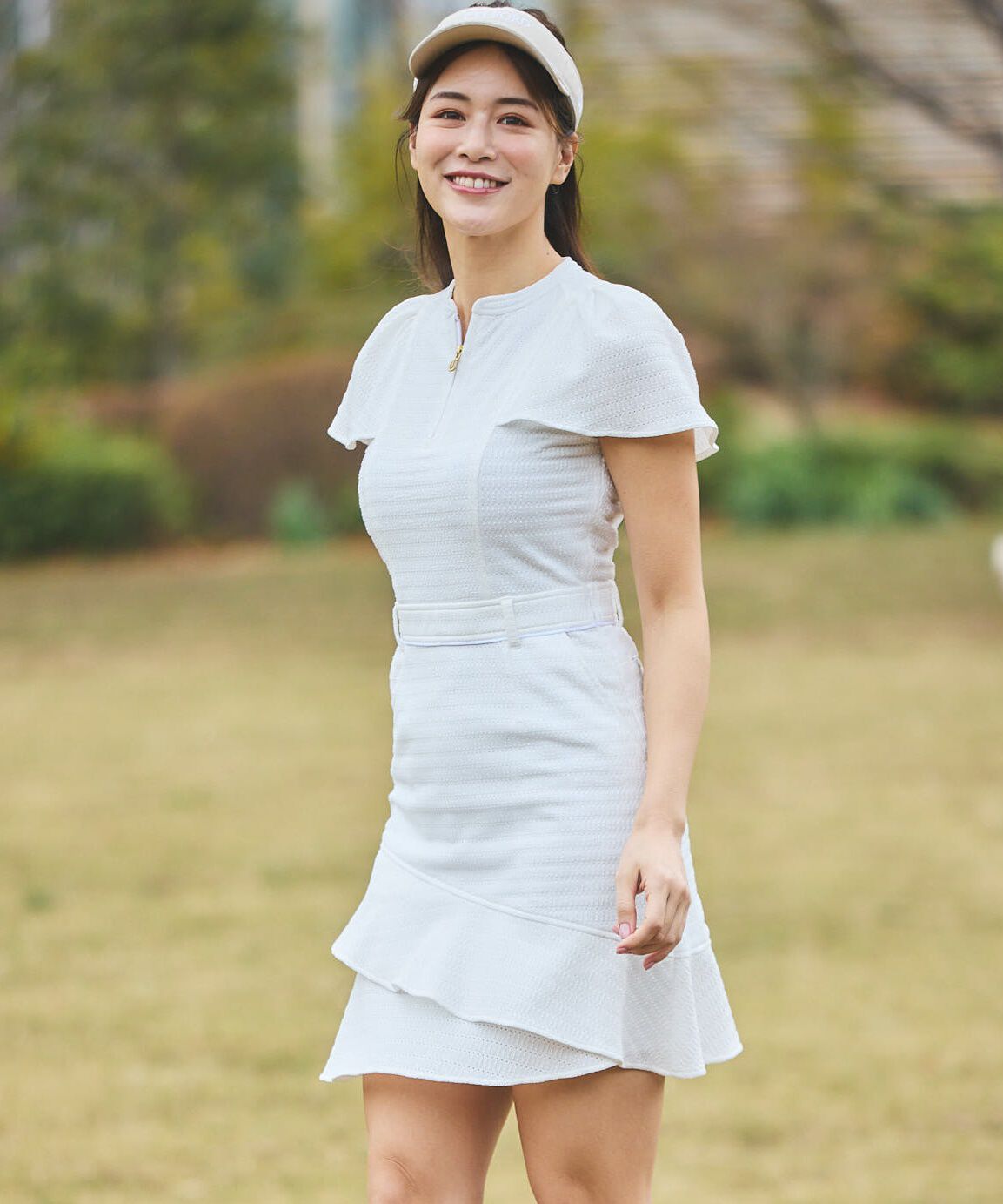 CELFORD「【CELFORD GOLF】ストレッチレース袖フレアワンピース」|ワンピース|WHT