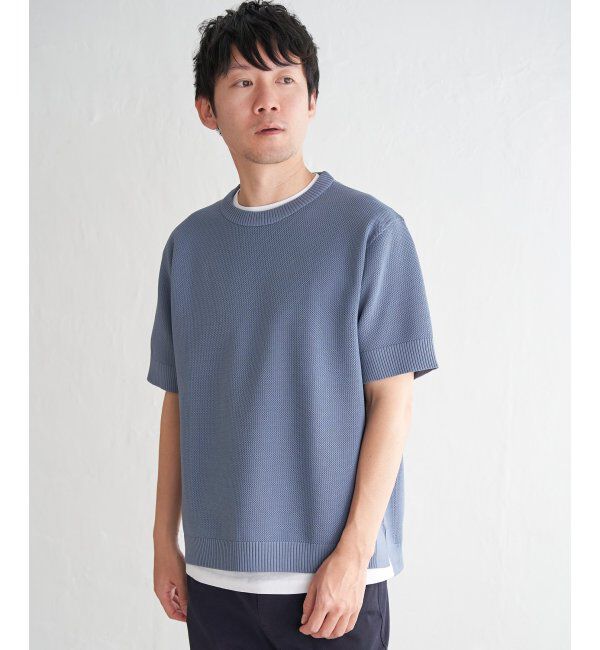 ikka「【2点セット】GOKU楽ニット半袖セット」|プルオーバー|サックスブルー