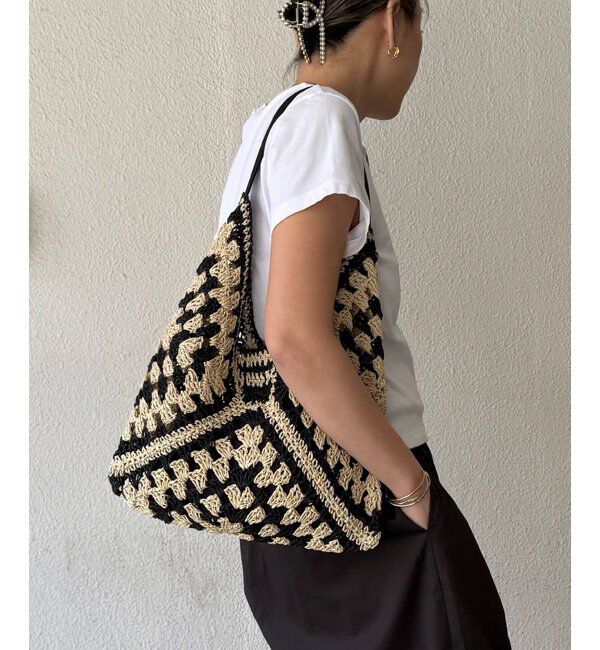 Lbc with Life「雑材透かし編みワンハンドルショルダーバッグ」|その他|ブラック