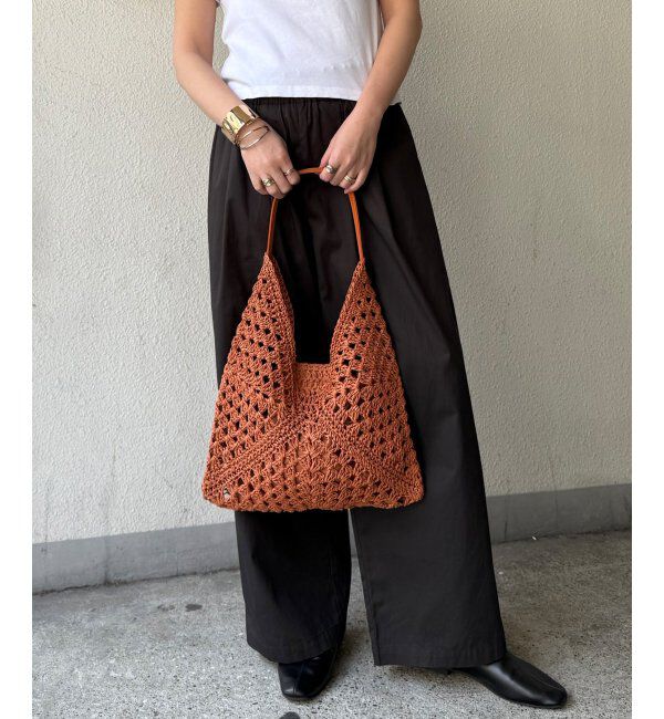 Lbc with Life「雑材透かし編みワンハンドルショルダーバッグ」|その他|オレンジ