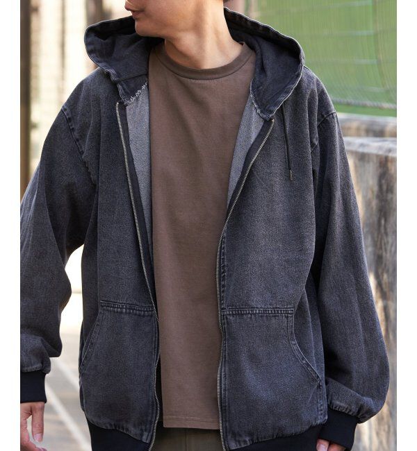 VENCE share style「デニム・キャンバスフルジップパーカー」|ブルゾン・スタジャン|ブラック