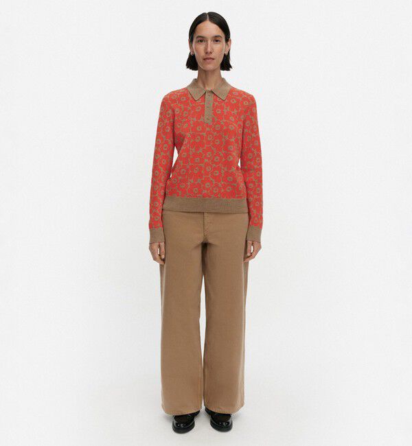 Marimekko「Sportti Unikko ニット」|ニット・セーター|ﾀﾞｰｸｵﾚﾝｼﾞ&times;ﾍﾞｰｼﾞｭ