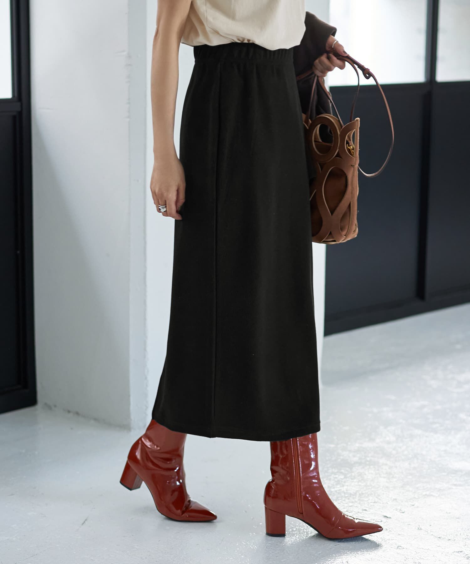 STYLE DELI「表面リブストレッチペンシルスカート」|スカート|ブラック