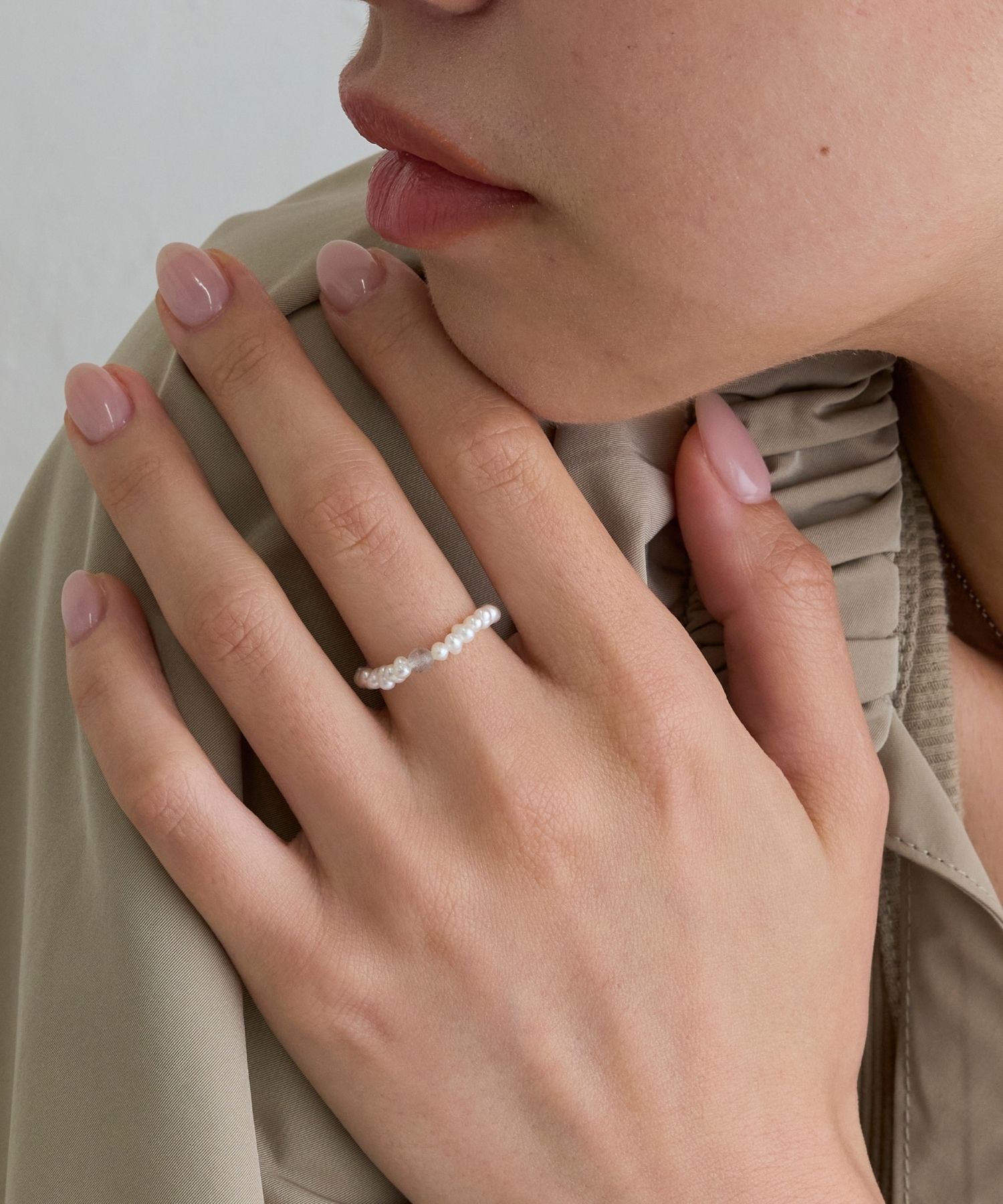 JUPITER「淡水パール&times;天然石リング/ゴム仕様　ラブラドライト」|リング|