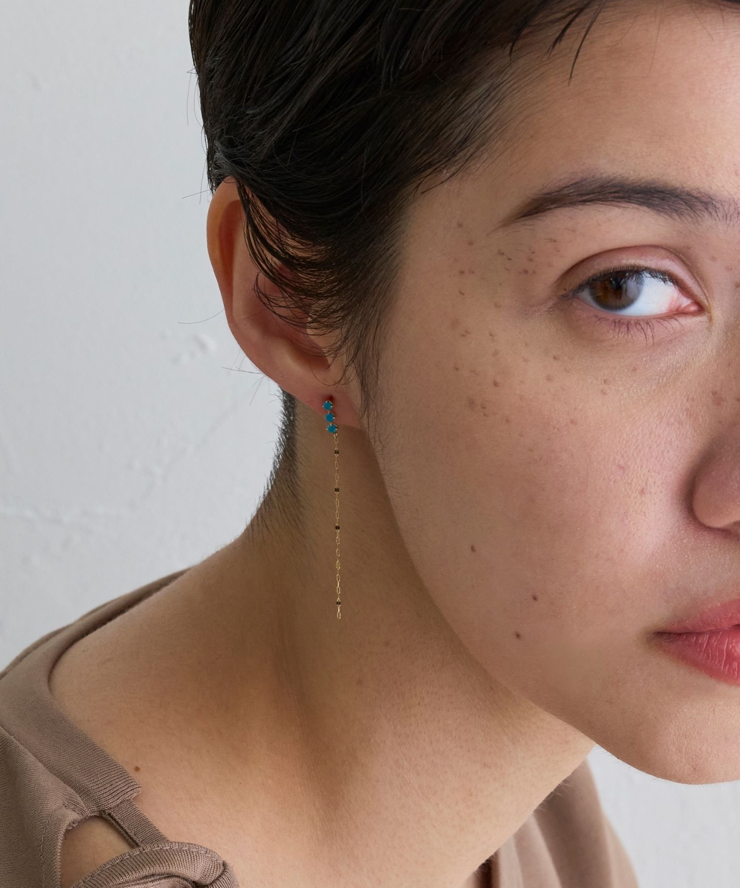 JUPITER「【K10】天然石ペタルチェーンピアス/ターコイズ」|ピアス|