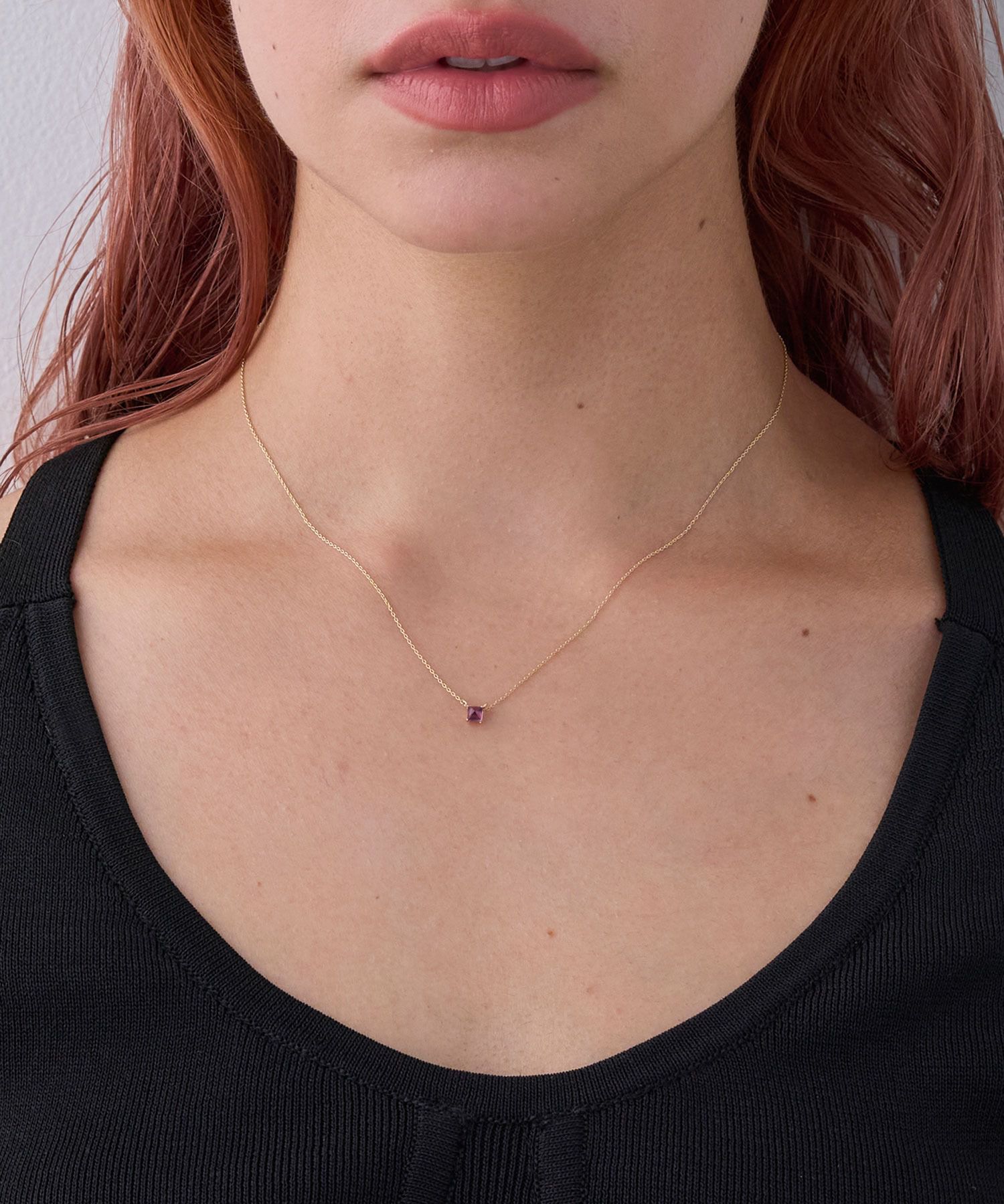 JUPITER「【K10】天然石スタッドネックレス/誕生石＜全長40㎝(調節した時の長さ 37㎝）>アメシスト」|ネックレス|