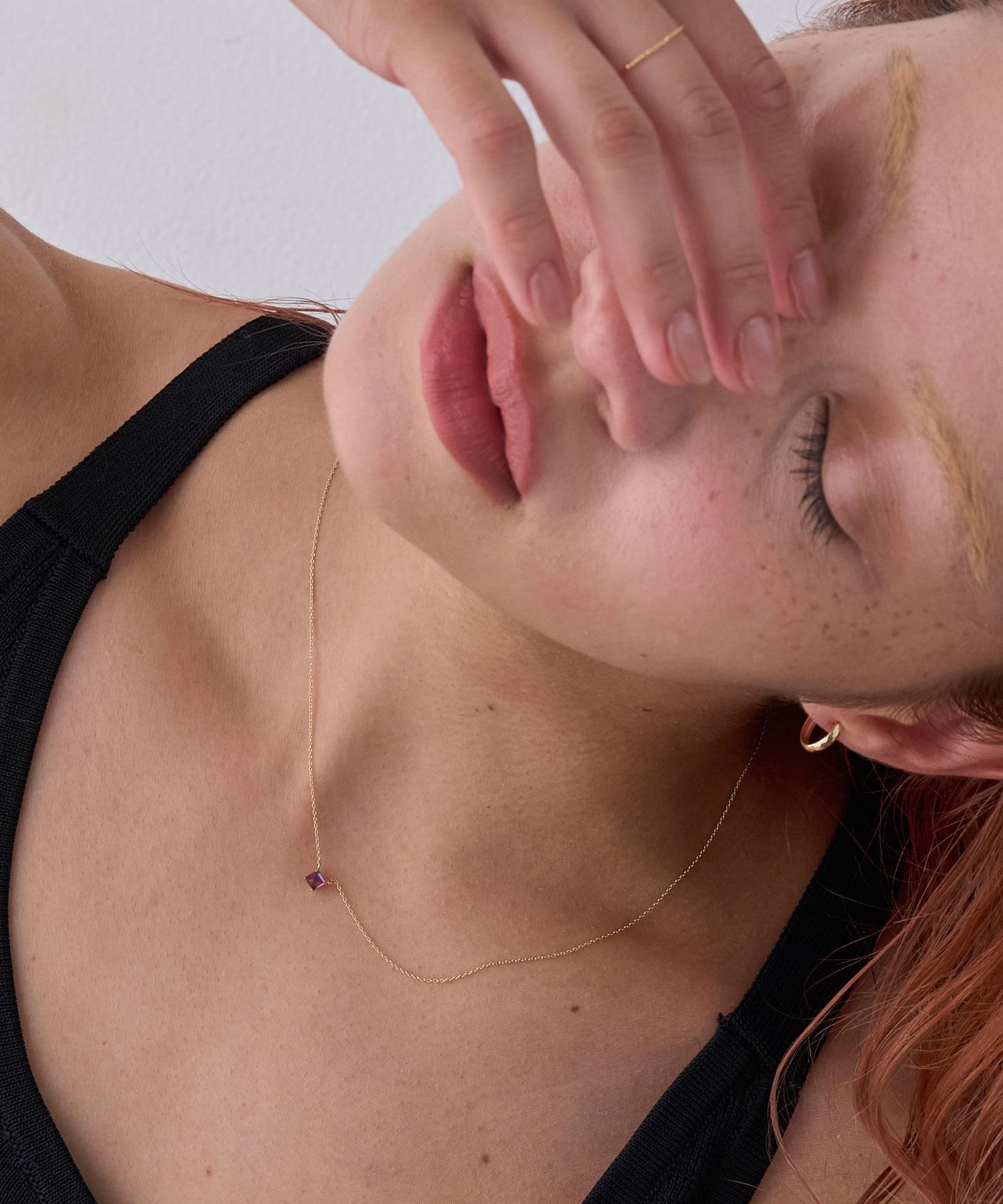 JUPITER「【K10】天然石スタッドネックレス/誕生石＜全長40㎝(調節した時の長さ 37㎝）>アメシスト」|ネックレス|