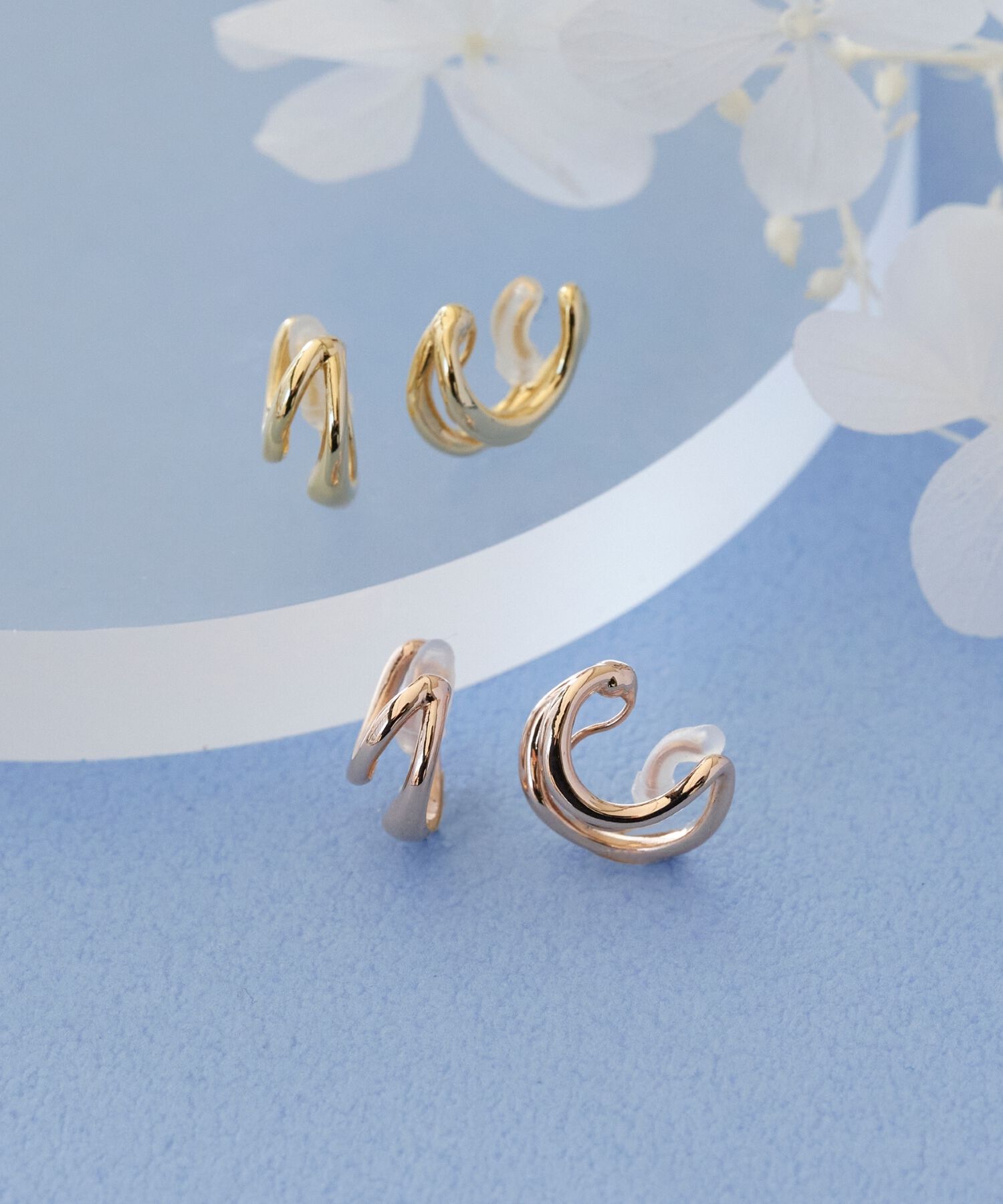 Phoebe「【金属アレルギー対応】【痛くないシリーズ】ダブルフープライトフィットイヤリング ローズゴールド」|イヤリング|