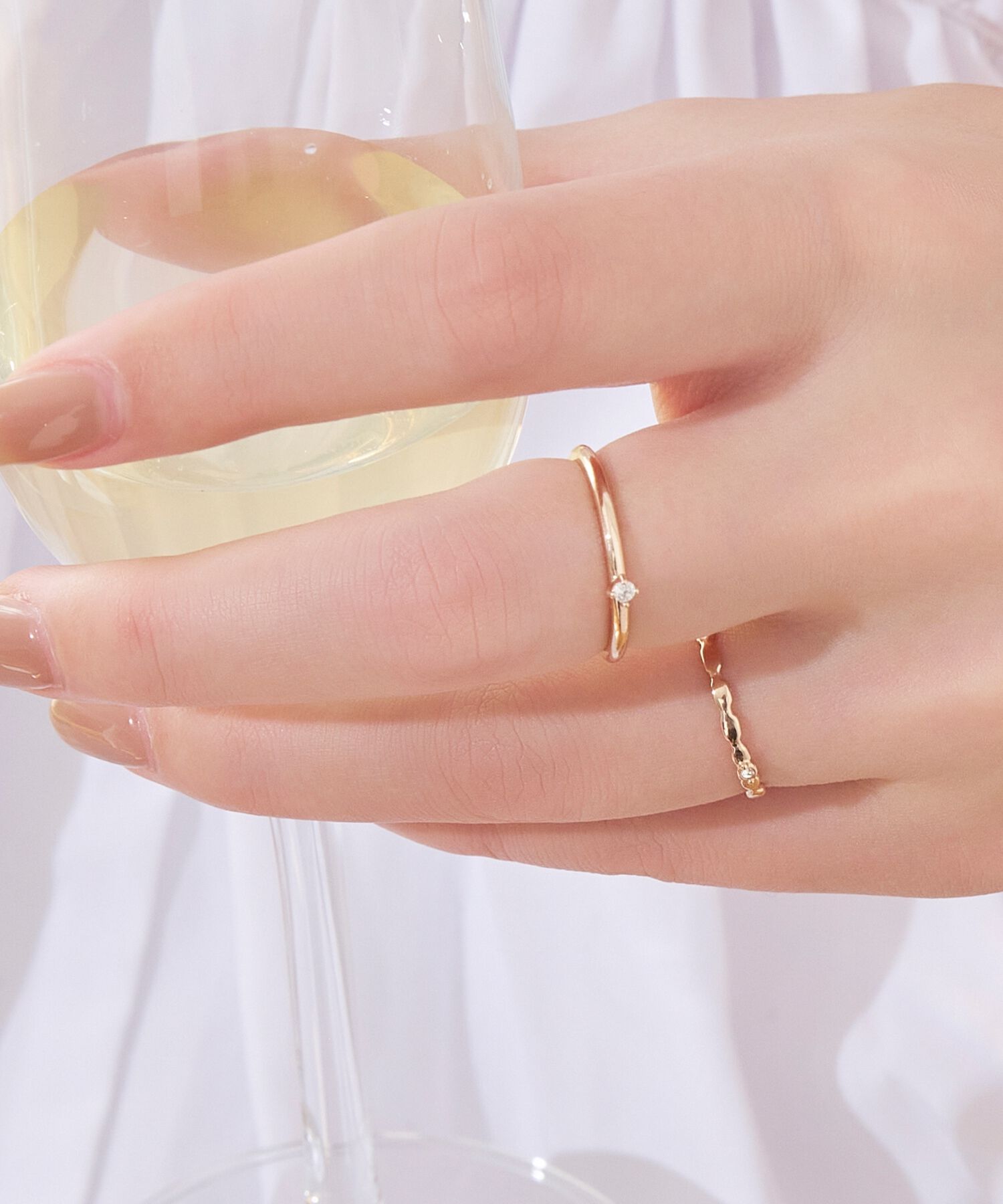 Phoebe「【金属アレルギー対応】2setグレイングリッターリング シャンパンゴールド」|リング|