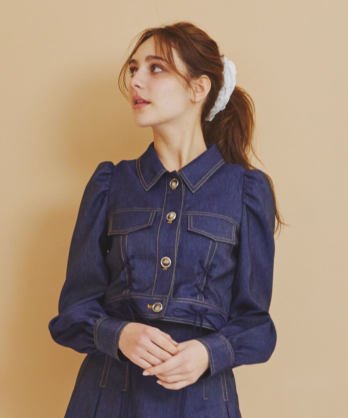 REDYAZEL「デニムライクレースアップショートジャケット」|デニムジャケット|
