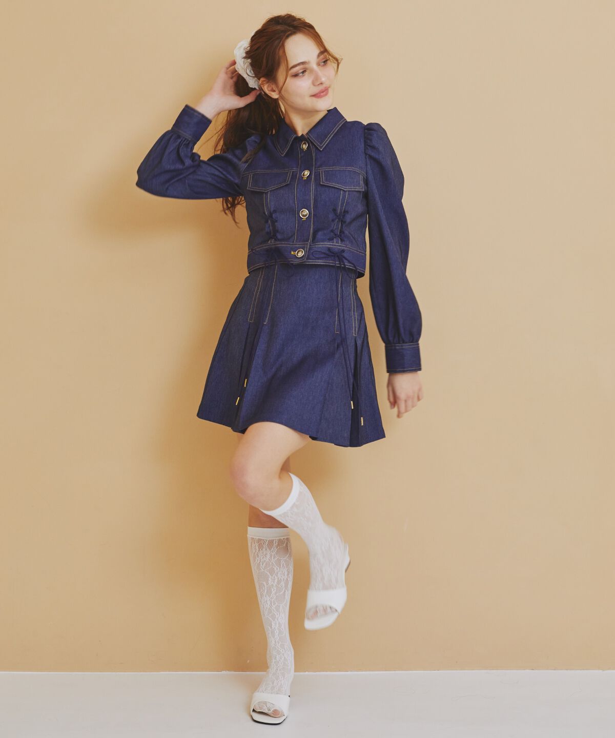 REDYAZEL「デニムライクレースアップショートジャケット」|デニムジャケット|