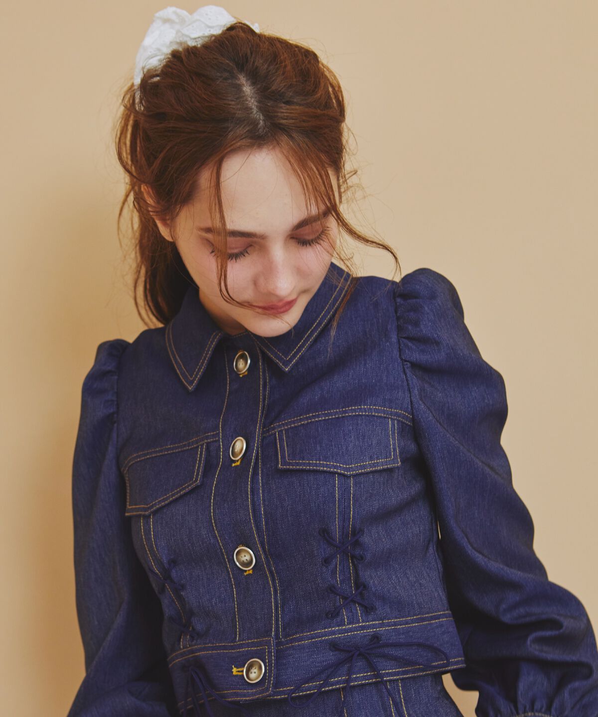 REDYAZEL「デニムライクレースアップショートジャケット」|デニムジャケット|
